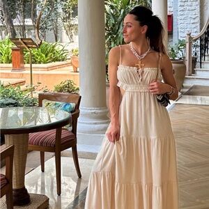 12th Tribe Paola Beige Boho Maxi Dress